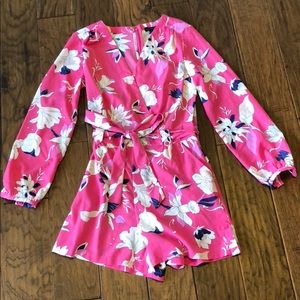 Long-sleeved, Pink, Floral Romper w/ Pockets